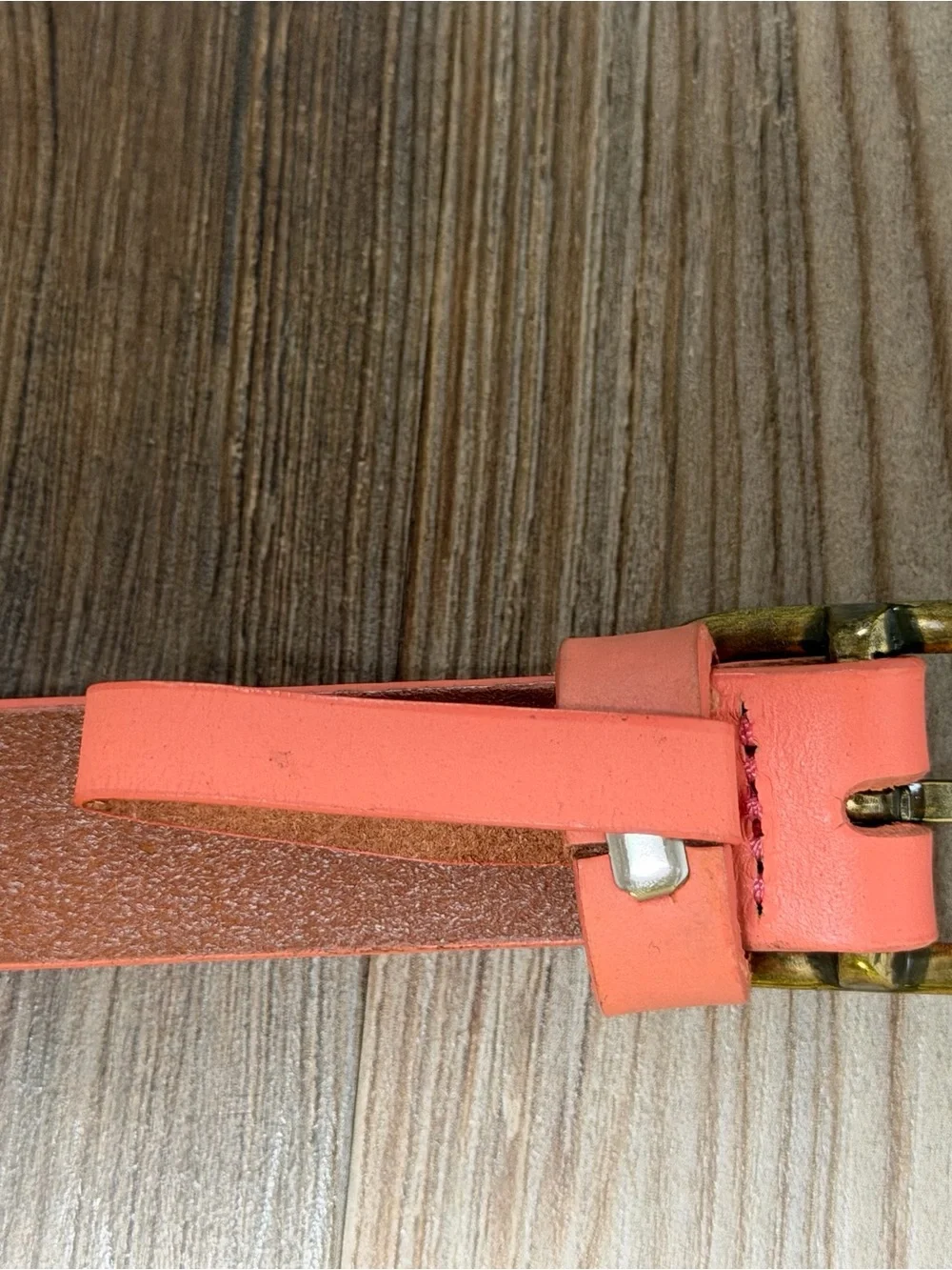 J.Crew Classic Leather Belt Coral Pink Brass Buckle Size Small